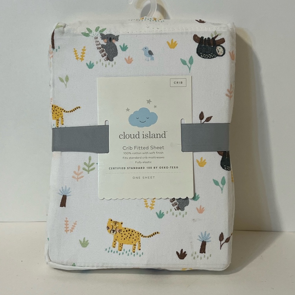 Cloud Island Crib Fitted Elastic Cotton Sheet - Jungle Animals OEKO-TEX